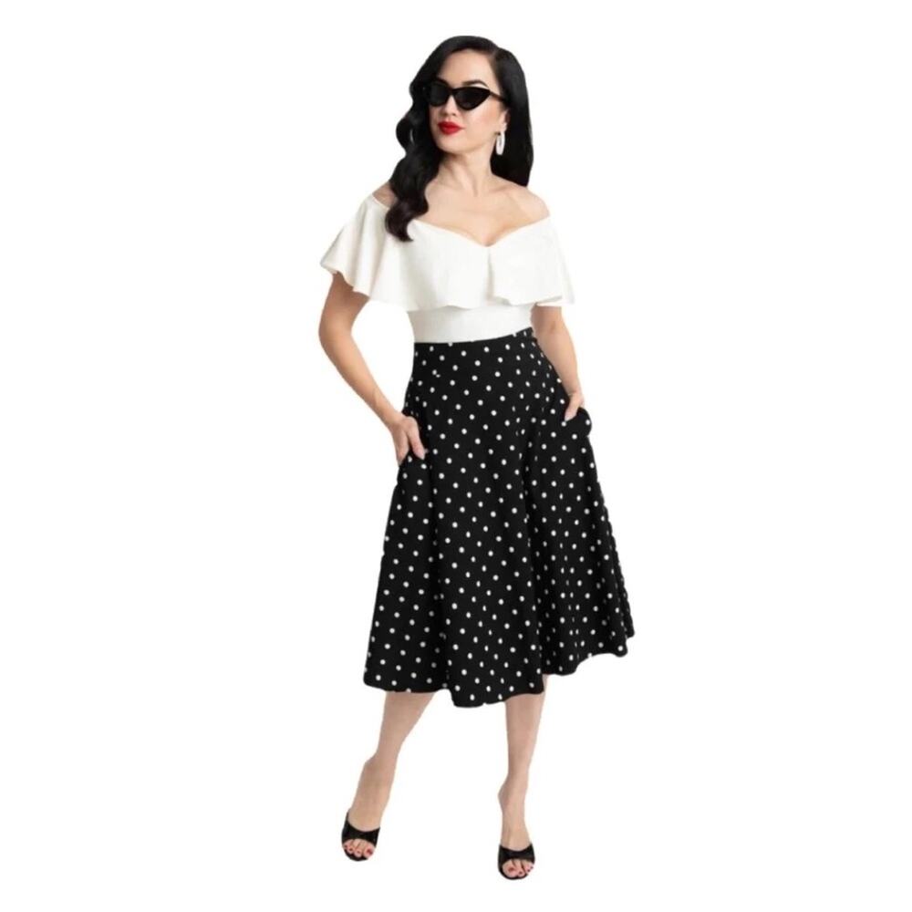 Unique Vintage Black&White Polka Dot Vivienne Swing Skirt Sz.5X/26